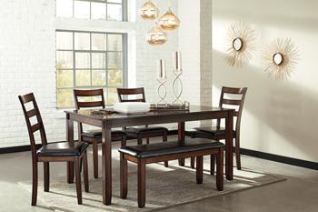 Coviar Dining Table and Chairs with Bench (Set of 6) - Carl's Furniture (Garden City, KS)