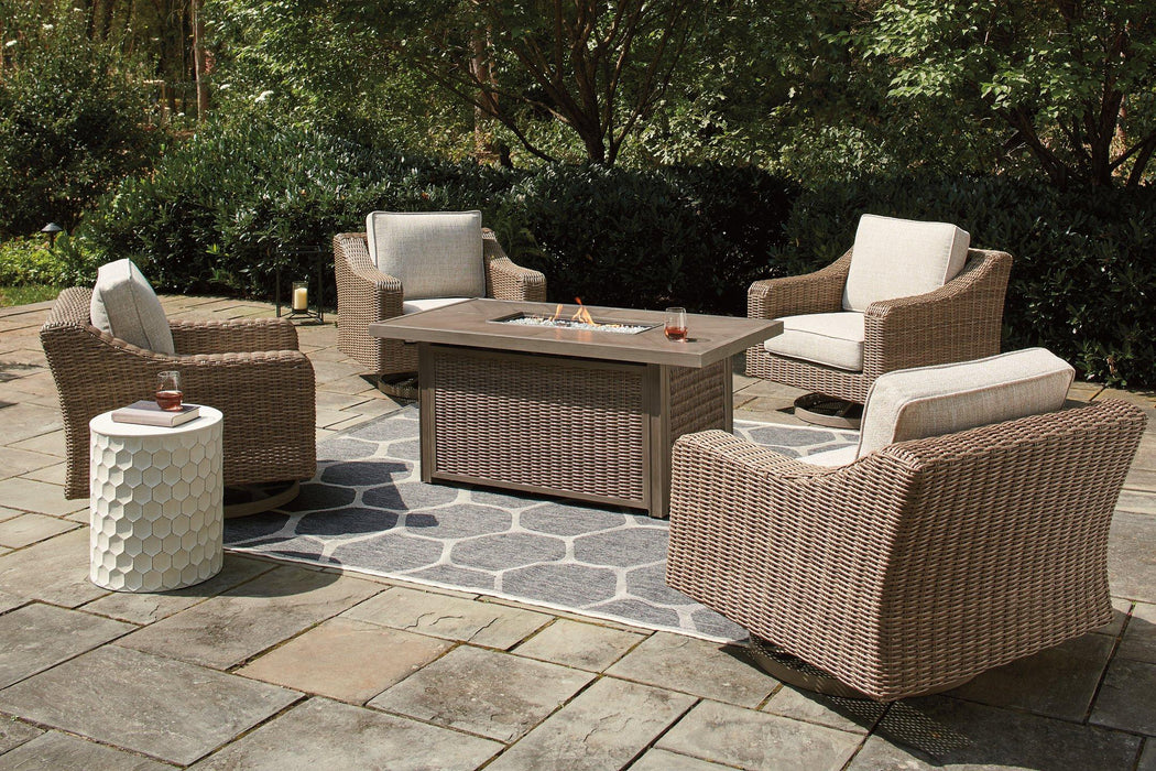 Beachcroft Beachcroft Fire Pit Table with Four Nuvella Swivel Lounge Chairs - Carl's Furniture (Garden City, KS)