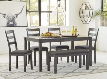 Bridson Dining Table and Chairs with Bench (Set of 6) - Carl's Furniture (Garden City, KS)