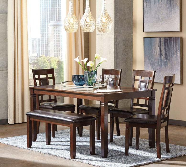 Bennox Dining Table and Chairs with Bench (Set of 6) - Carl's Furniture (Garden City, KS)