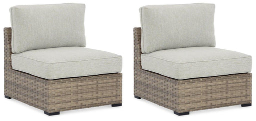 Calworth Outdoor Armless Chair with Cushion (Set of 2) - Carl's Furniture (Garden City, KS)