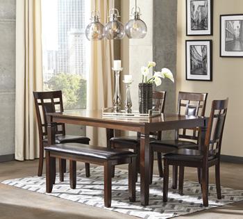 Bennox Dining Table and Chairs with Bench (Set of 6) - Carl's Furniture (Garden City, KS)