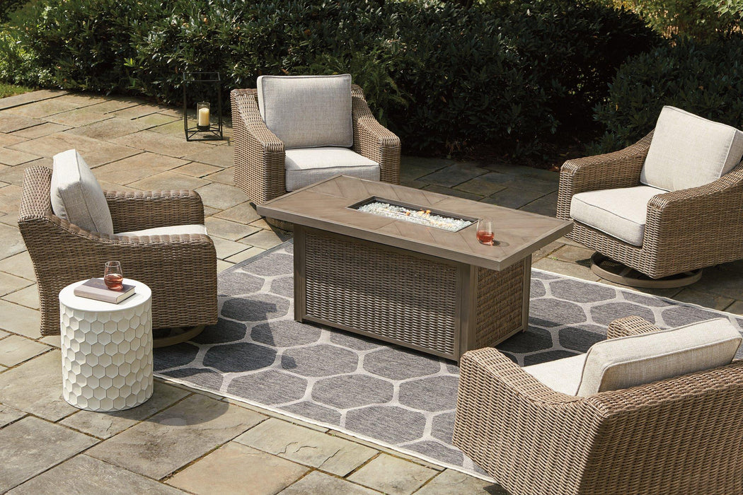 Beachcroft Beachcroft Fire Pit Table with Four Nuvella Swivel Lounge Chairs - Carl's Furniture (Garden City, KS)