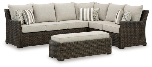 Brook Ranch Outdoor Sofa Sectional/Bench with Cushion (Set of 3) - Carl's Furniture (Garden City, KS)
