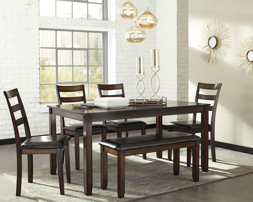 Coviar Dining Table and Chairs with Bench (Set of 6) - Carl's Furniture (Garden City, KS)