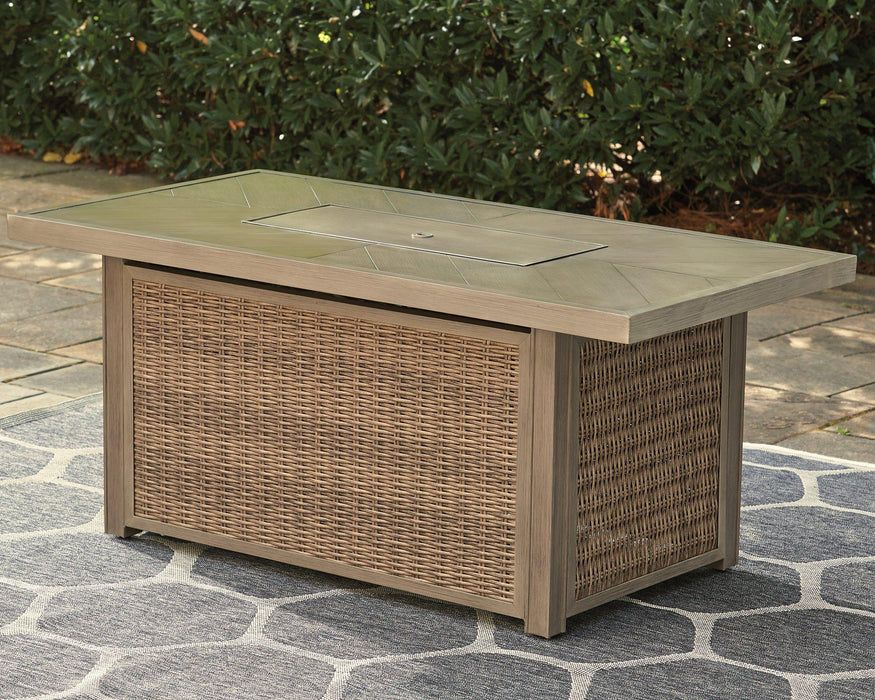 Beachcroft Beachcroft Fire Pit Table with Four Nuvella Swivel Lounge Chairs - Carl's Furniture (Garden City, KS)