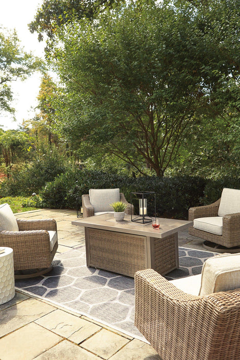 Beachcroft Beachcroft Fire Pit Table with Four Nuvella Swivel Lounge Chairs - Carl's Furniture (Garden City, KS)