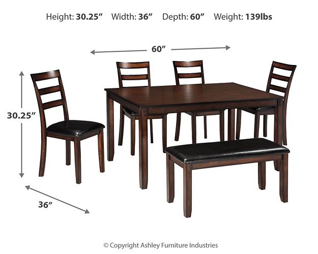 Coviar Dining Table and Chairs with Bench (Set of 6) - Carl's Furniture (Garden City, KS)