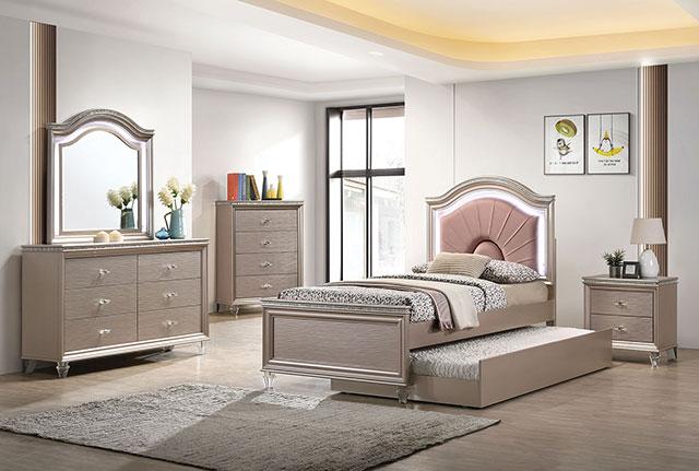 ALLIE Night Stand Beige & Rose Gold - Carl's Furniture (Garden City, KS)