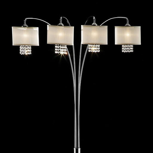 Claris Ivory/Chrome Arch Lamp, Hanging Crystal - Carl's Furniture (Garden City, KS)