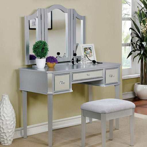 CLARISSE Silver Vanity w/ Stool - Carl's Furniture (Garden City, KS)