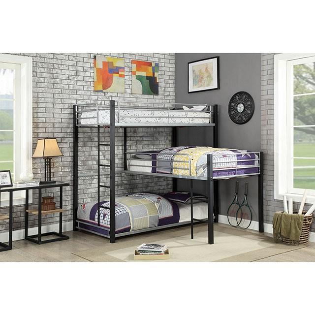 Aubrey Sand Black Twin Triple Decker Bed - Carl's Furniture (Garden City, KS)