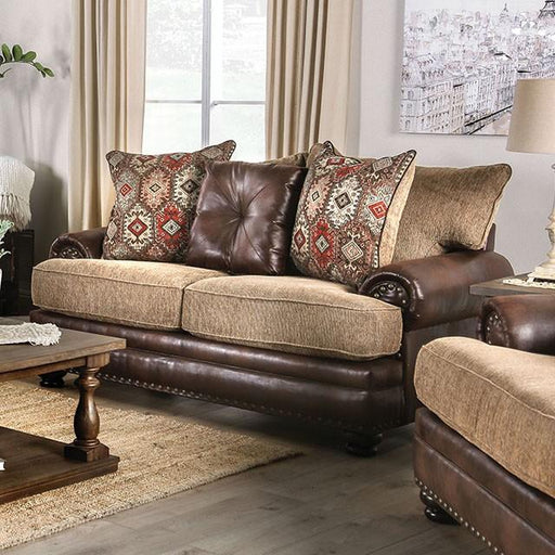 Fletcher Brown/Tan Love Seat - Carl's Furniture (Garden City, KS)