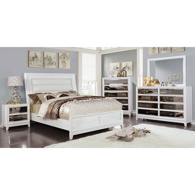 Golva E.King & Queen Bed White & Silver - Carl's Furniture (Garden City, KS)