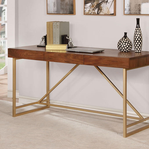 Halstein Light Walnut/Gold Desk - Carl's Furniture (Garden City, KS)