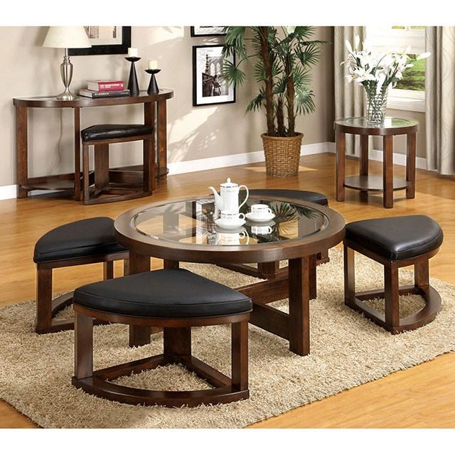 Crystal Cove II Dark Walnut Round Coffee Table w/ 4 Stools - Carl's Furniture (Garden City, KS)