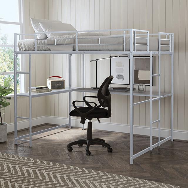 Cybill Full Loft Bed White, Silver, & Black - Carl's Furniture (Garden City, KS)