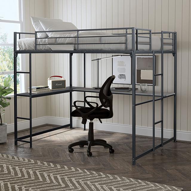 Cybill Full Loft Bed White, Silver, & Black - Carl's Furniture (Garden City, KS)