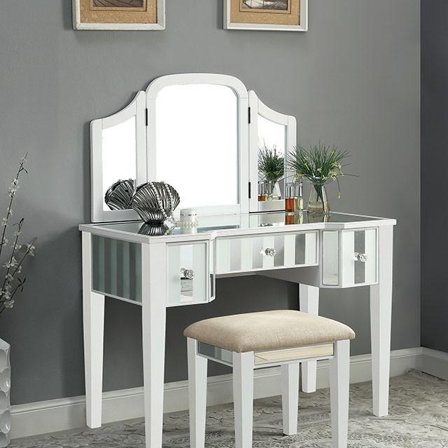 Cyndi White Vanity w/ Stool - Carl's Furniture (Garden City, KS)