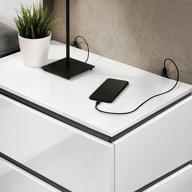 BIRSFELDEN Night Stand w/ USB, White - Carl's Furniture (Garden City, KS)