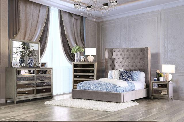 ROSABELLE E.King & Queen Bed, Black, Gray, & Ivory, - Carl's Furniture (Garden City, KS)