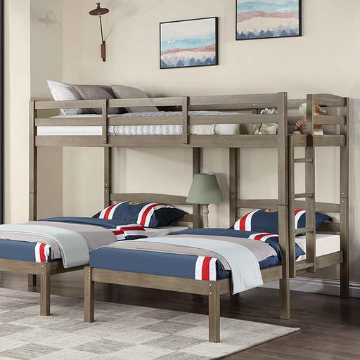 HORTENSE Triple Twin Bunk Bed, W. Gray - Carl's Furniture (Garden City, KS)