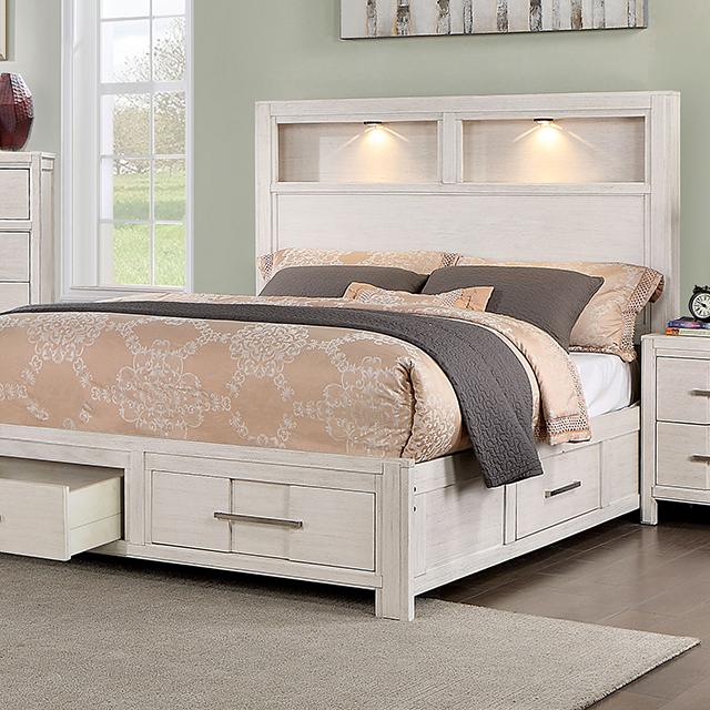 KARLA Cal.King, E.King & Queen Bed, Gray & White - Carl's Furniture (Garden City, KS)