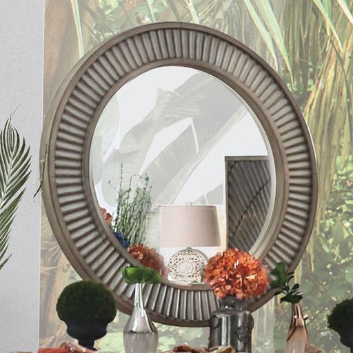 Kamalah Antique Gray Round Mirror - Carl's Furniture (Garden City, KS)