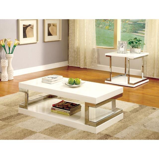 MEDA White/Chrome Coffee Table, White - Carl's Furniture (Garden City, KS)