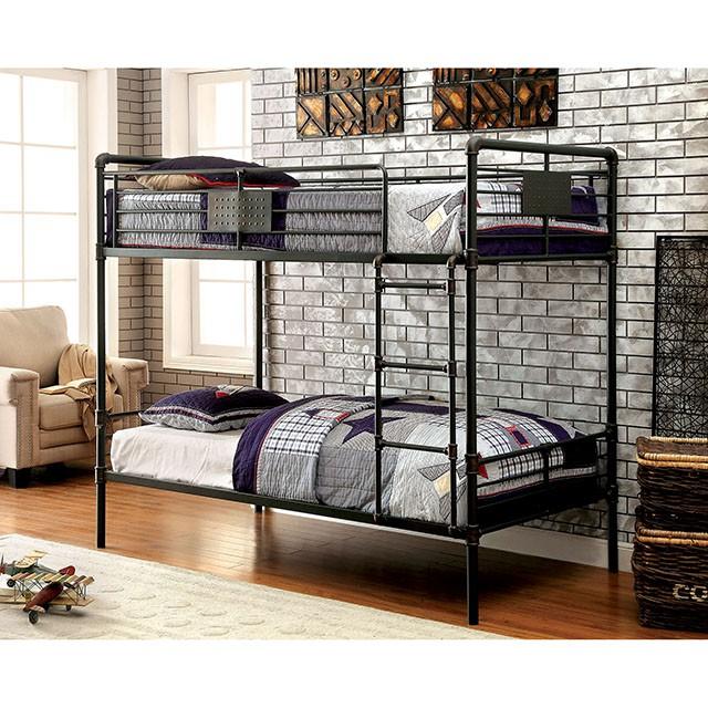 OLGA Antique Black Metal Twin/Twin Bunk Bed - Carl's Furniture (Garden City, KS)