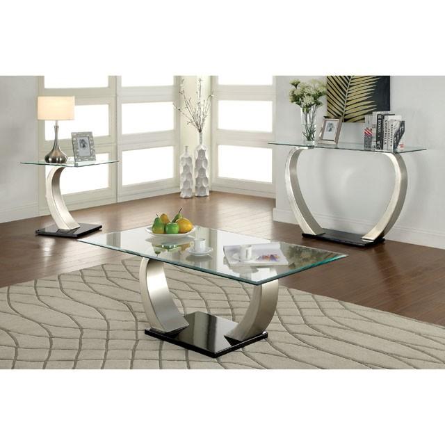 ROXO Satin Plated/Black Sofa Table - Carl's Furniture (Garden City, KS)