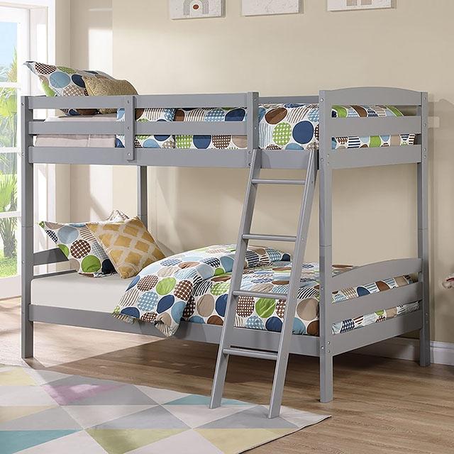 Candice Twin/Twin Bunk Bed White & Gray - Carl's Furniture (Garden City, KS)