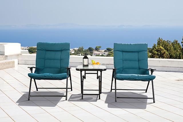 Bastia 3 Pc. Conversation Set Teal & Beige - Carl's Furniture (Garden City, KS)