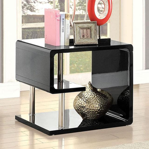 Ninove Black/Chrome End Table - Carl's Furniture (Garden City, KS)