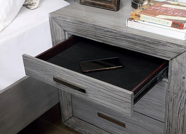 RAIDEN Night Stand w/ USB, Gray - Carl's Furniture (Garden City, KS)