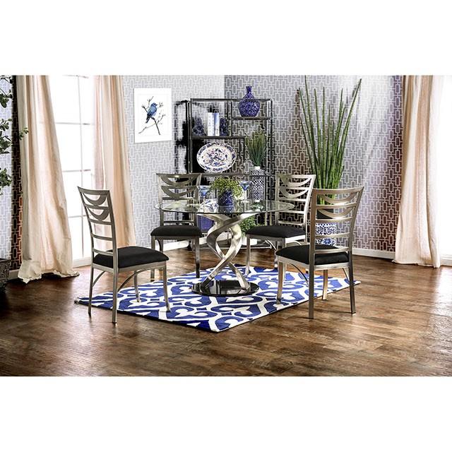ROXO Silver/Black Round Dining Table - Carl's Furniture (Garden City, KS)