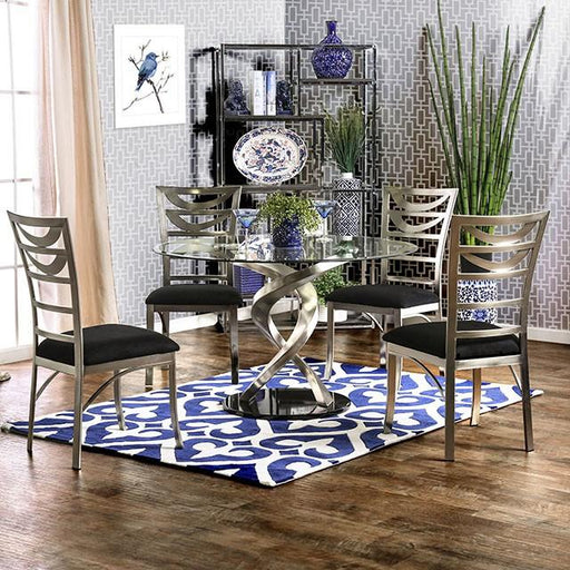 ROXO Silver/Black Round Dining Table - Carl's Furniture (Garden City, KS)