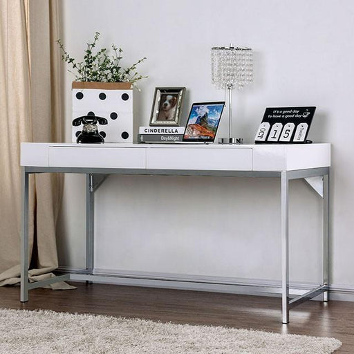 Loke White/Chrome Computer Desk - Carl's Furniture (Garden City, KS)