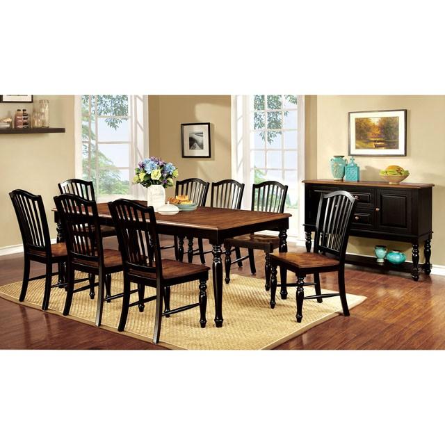 MAYVILLE Black/Antique Oak Dining Table w/ 1x18 Leaf - Carl's Furniture (Garden City, KS)
