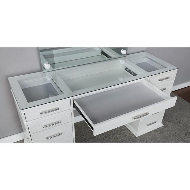 Valentina Vanity Set White & Dark Gray - Carl's Furniture (Garden City, KS)