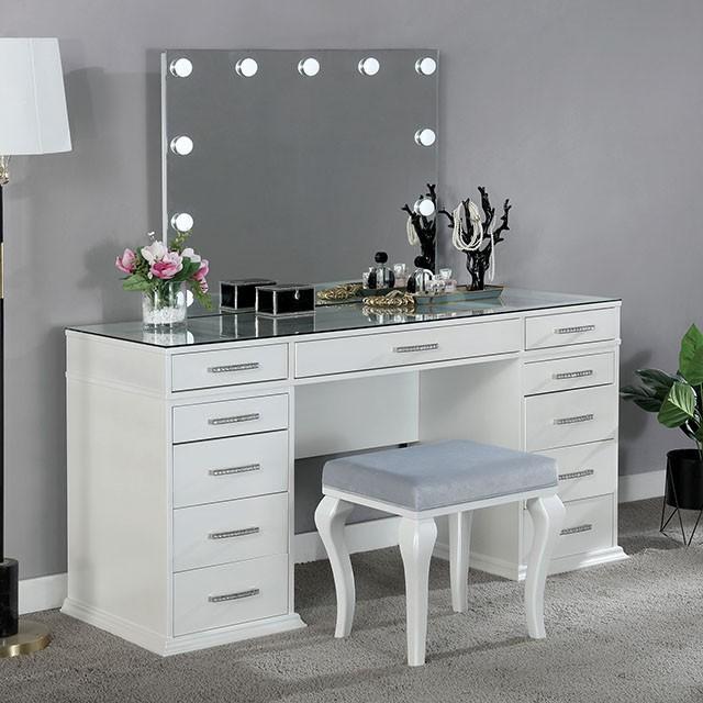 Valentina Vanity Set White & Dark Gray - Carl's Furniture (Garden City, KS)