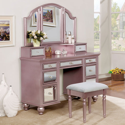 TRACY Rose Gold Vanity w/ Stool - Carl's Furniture (Garden City, KS)