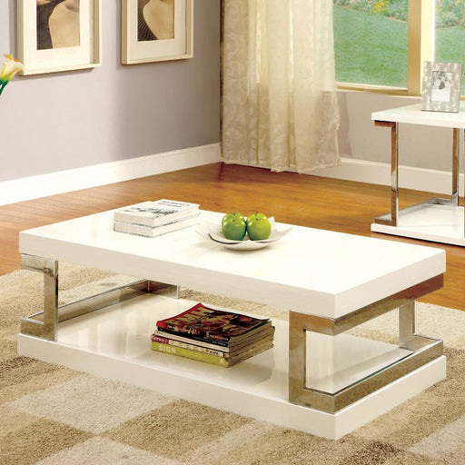 MEDA White/Chrome Coffee Table, White - Carl's Furniture (Garden City, KS)
