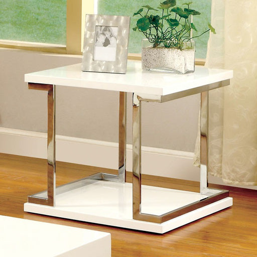 MEDA White/Chrome End Table, White - Carl's Furniture (Garden City, KS)