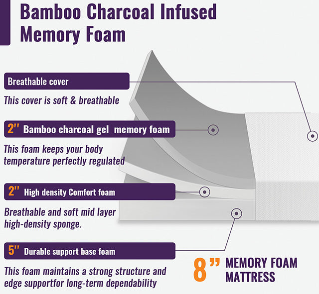 Nasturtium 8" E.King Bamboo Charcoal Infused Memory Foam - Carl's Furniture (Garden City, KS)