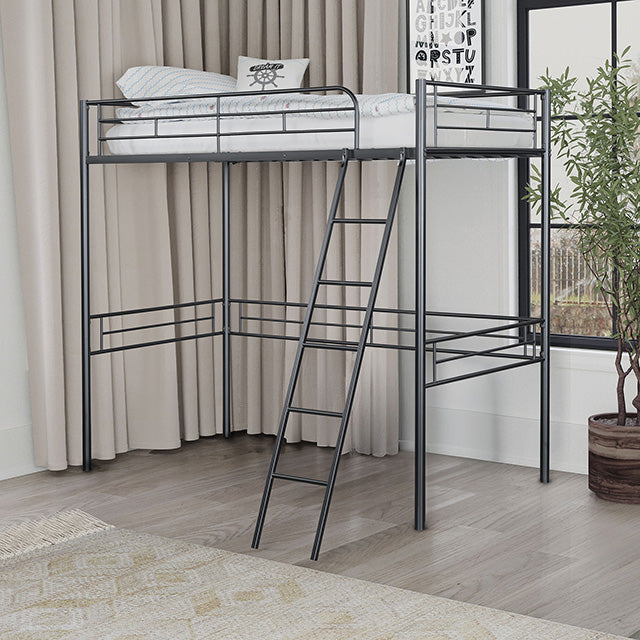 Myles Twin Loft Bed White, Silver & Black - Carl's Furniture (Garden City, KS)