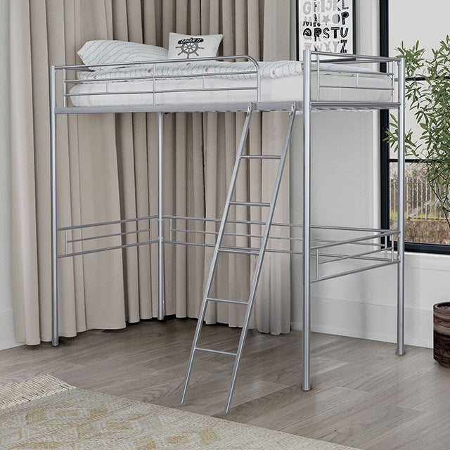 Myles Twin Loft Bed White, Silver & Black - Carl's Furniture (Garden City, KS)