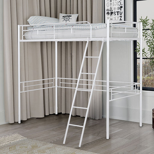 Myles Twin Loft Bed White, Silver & Black - Carl's Furniture (Garden City, KS)