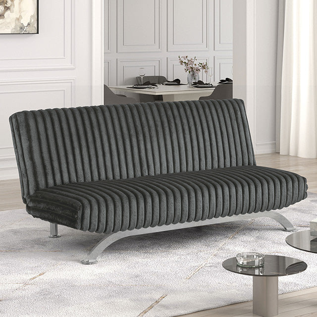 Villeneuve Futon Sofa Bed Black, Pink, & Grey - Carl's Furniture (Garden City, KS)