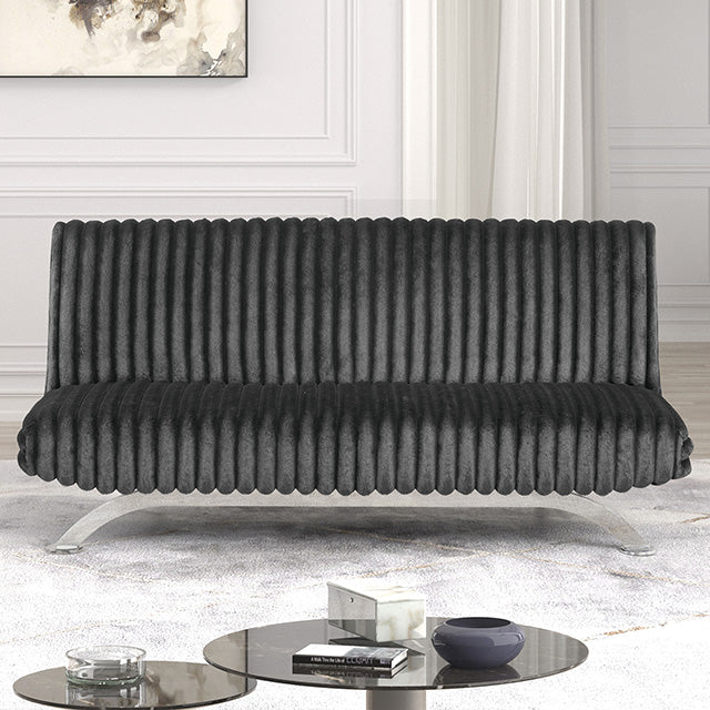 Villeneuve Futon Sofa Bed Black, Pink, & Grey - Carl's Furniture (Garden City, KS)